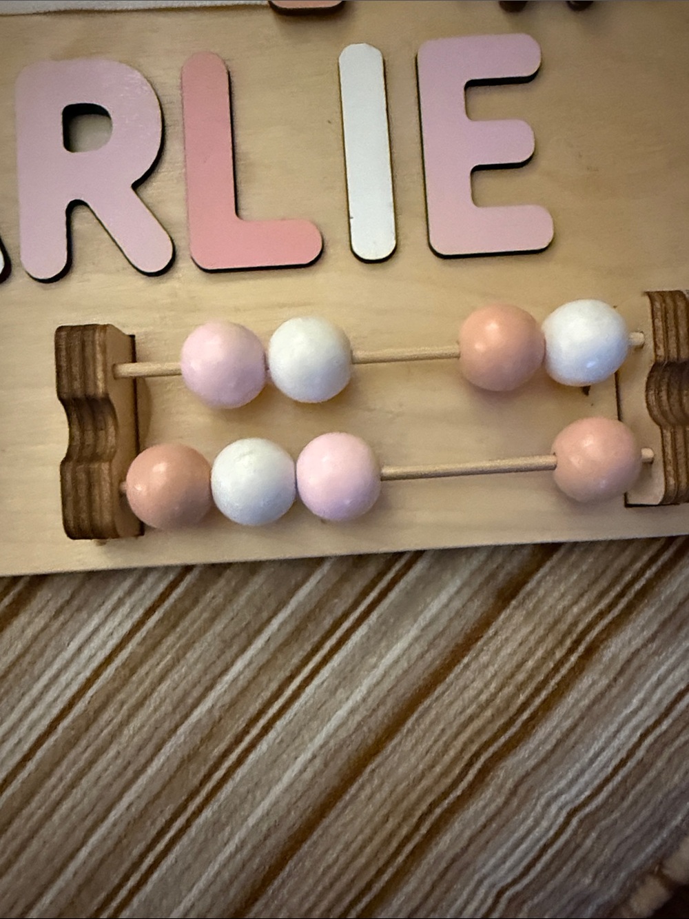 Wooden Activity Board for Girls- Personalized Pink and Natural for Charlie - Picture 6 of 13